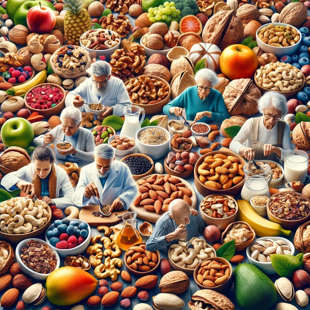 Kollage zum Thema Nüsse und Longevity - Collage on nuts and longevity